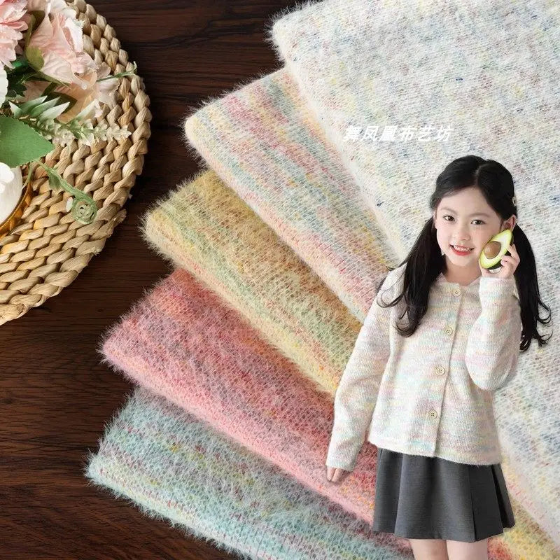 Rainbow Knitted Tweed Fabric By The Meter for Clothes Sweater Dress Jackets Hoodies Pants Bag Scarf DIY Sewing Cloth Soft Yellow