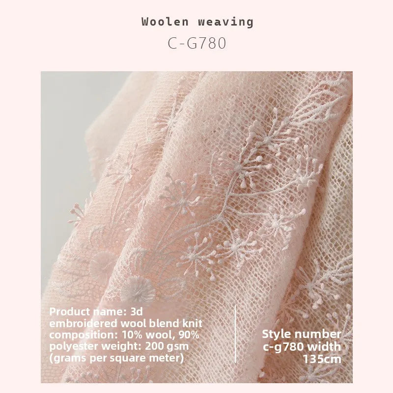 Wool Perspective 3D Embroidery Fabric for Knit Soft Coat Knitwear Shawl Clothing Diy Cloth By The Yard Sewing Material