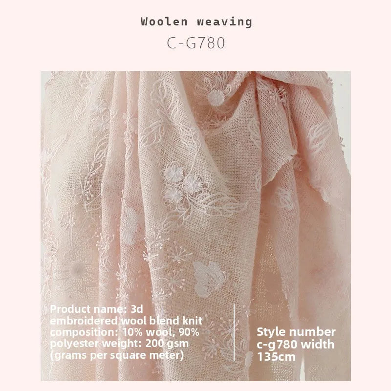 Wool Perspective 3D Embroidery Fabric for Knit Soft Coat Knitwear Shawl Clothing Diy Cloth By The Yard Sewing Material