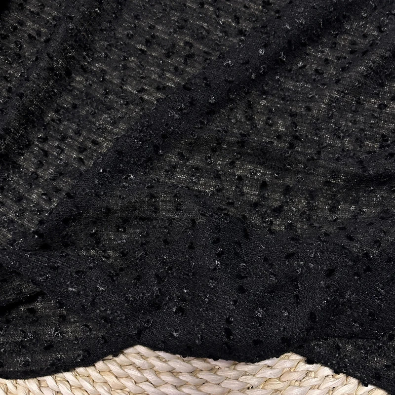 Black Semi Sheer Stretch Knit Fabric with 3D Jacquard Beading for Womens Dresses Shirts and Designer Apparel Sewing DIY Fabrics