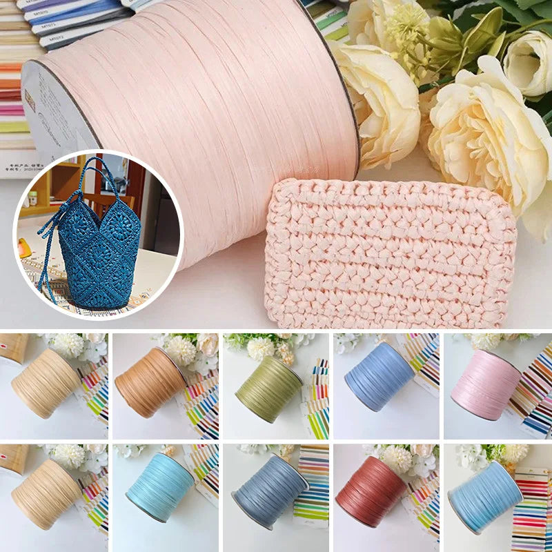 600M Raffia Straw Yarn Coloful Crochet Thread for DIY Knitting Summer Straw Hat Handbags Cushions Hand Woven Straw Yarn