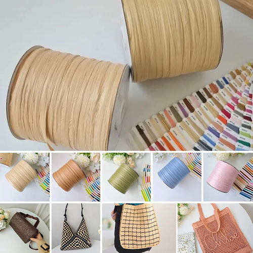 600M Raffia Straw Yarn Coloful Crochet Thread for DIY Knitting Summer Straw Hat Handbags Cushions Hand Woven Straw Yarn