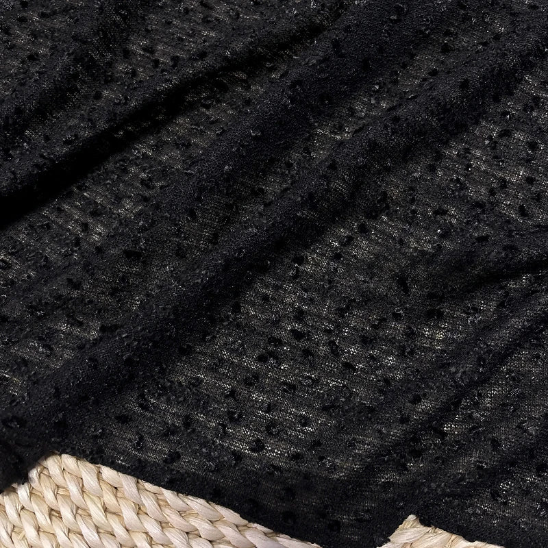 Black Semi Sheer Stretch Knit Fabric with 3D Jacquard Beading for Womens Dresses Shirts and Designer Apparel Sewing DIY Fabrics